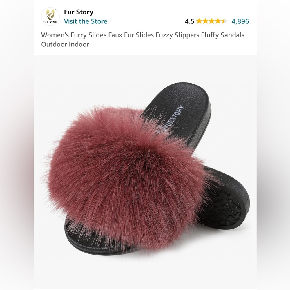 Faux Fur Slides Fuzzy Slippers Fluffy Sandals Outdoor Indoor (sz 8)